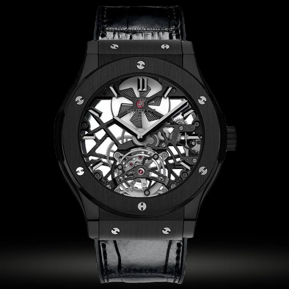 Replica Hublot Classic Fusion Ultraflach Skeleton Tourbillon All Black 505.CM.0140.LR
