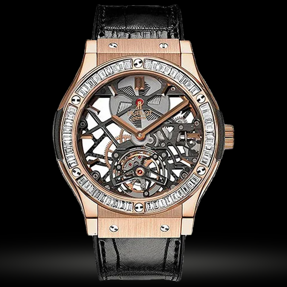 Replica Hublot Classic Fusion Skeleton Tourbillon King Gold Baguette 45 505.OX.0180.LR.1904