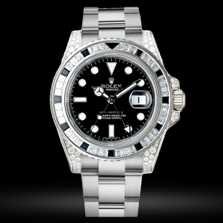 Replica Rolex GMT-Master II Weißgold Diamanten und Schwarz sapphires 116759 SANR