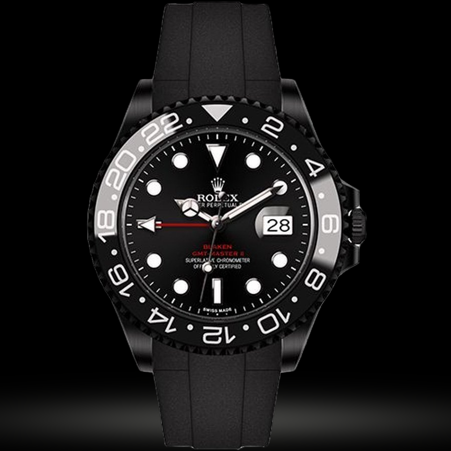 Replica Schwarz PVD Rolex GMT Master II Rot Rubber Blaken Version