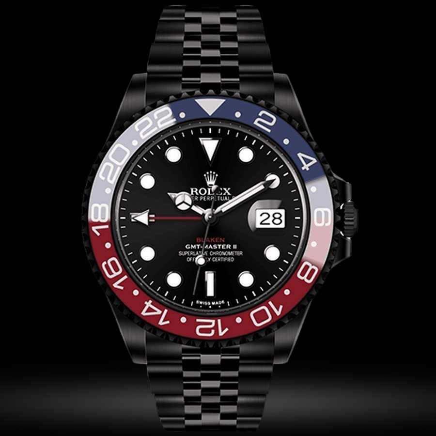 Replica Schwarz PVD Rolex GMT Master II Pepsi Blaken Version