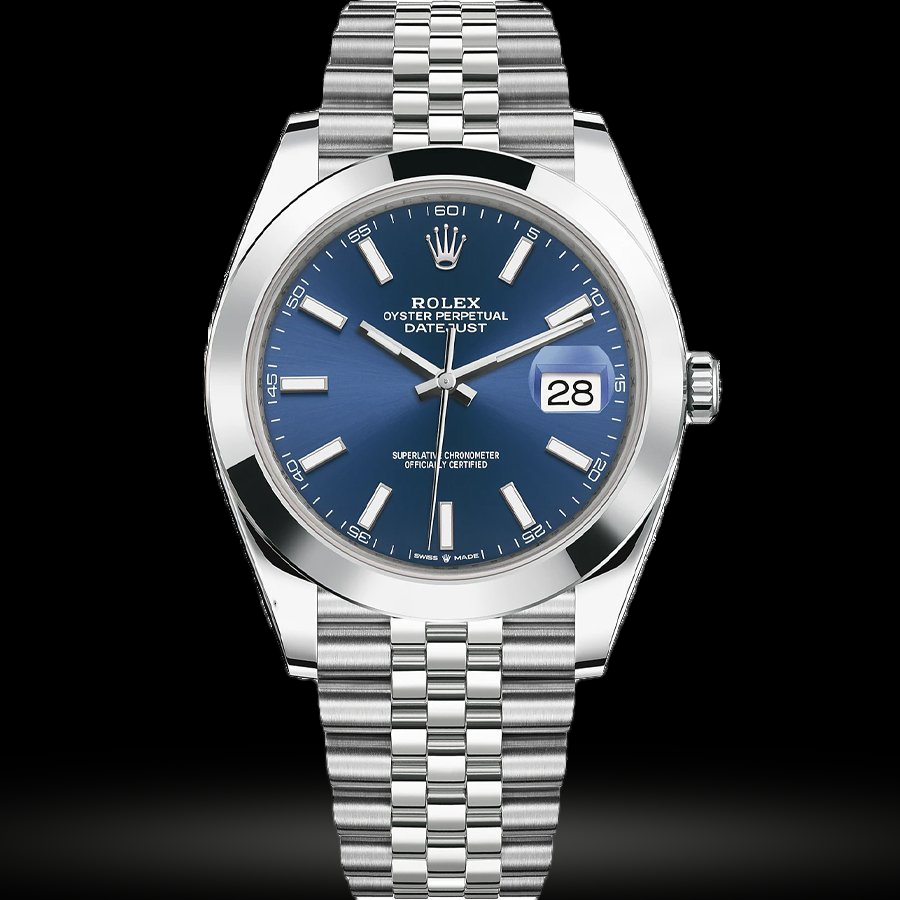 Replica Rolex Datejust 41 Stahl Smooth Bezel Jubilee 126300 Blau