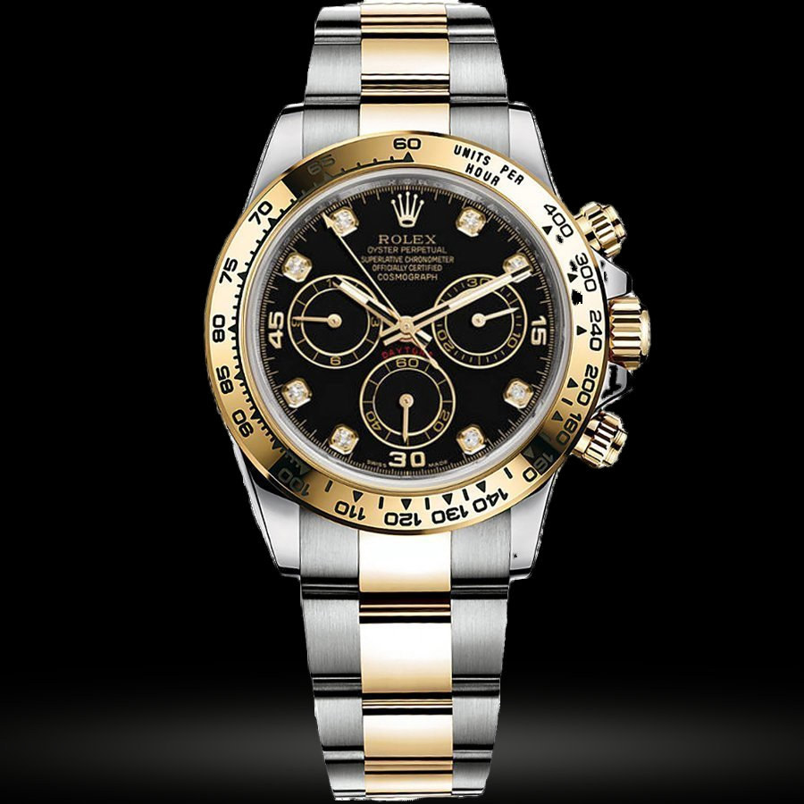 Replica Daytona Stahl und Gelbgold 116523 Schwarz set mit Diamanten
