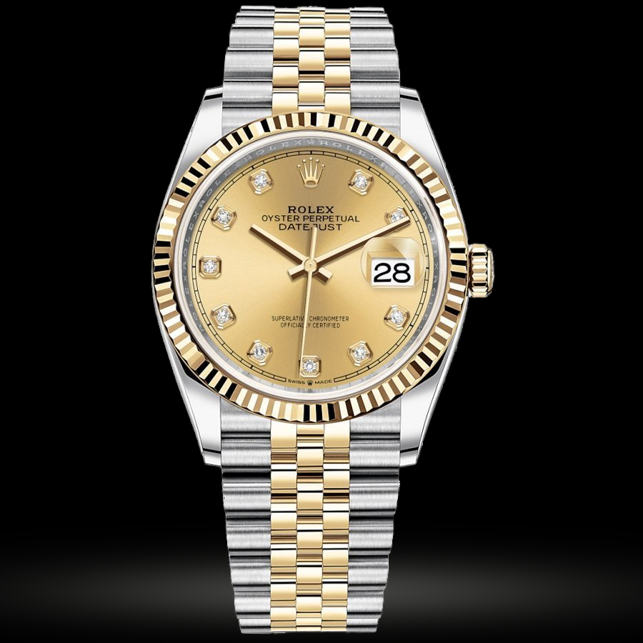 Replica Rolex Datejust 36 Gelbgold-Rolesor Geriffelte Lünette Bezel Jubilee 126233