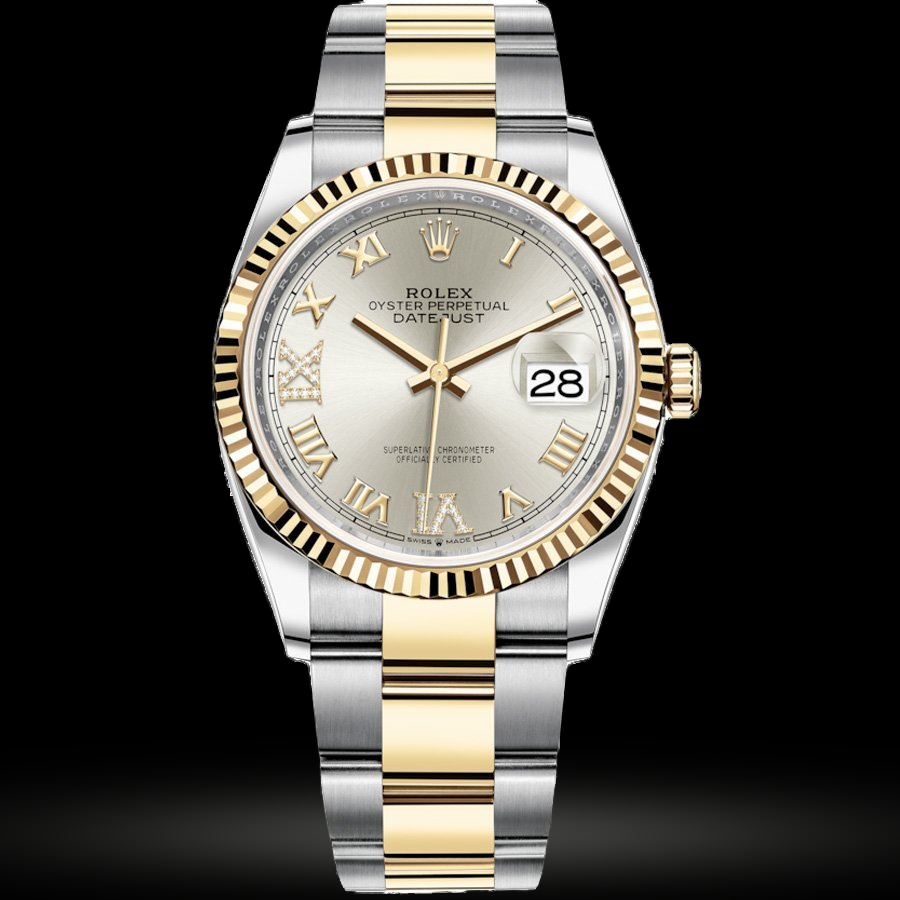 Replica Rolex Datejust 36 Gelbgold-Rolesor Geriffelte Lünette Bezel 126233