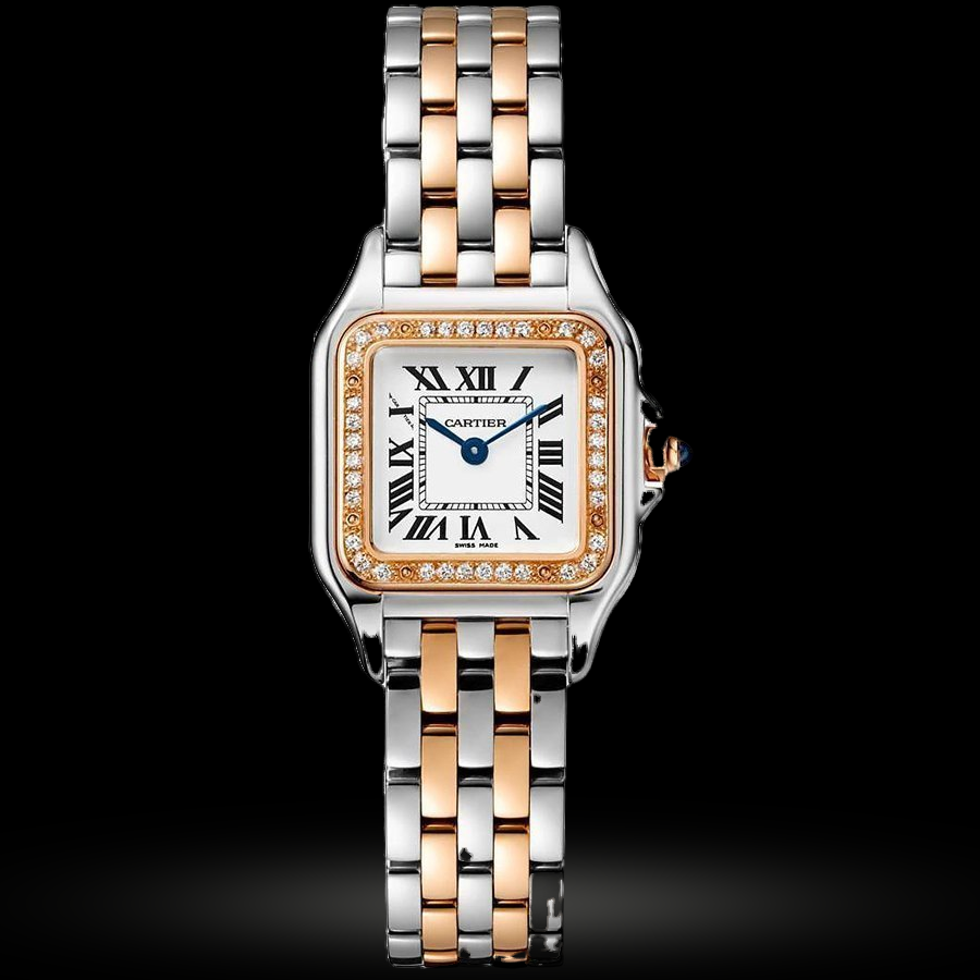 Replica Cartier Panthere de Cartier Kleines Modell, Roségold und Stahl, Diamanten W3PN0006
