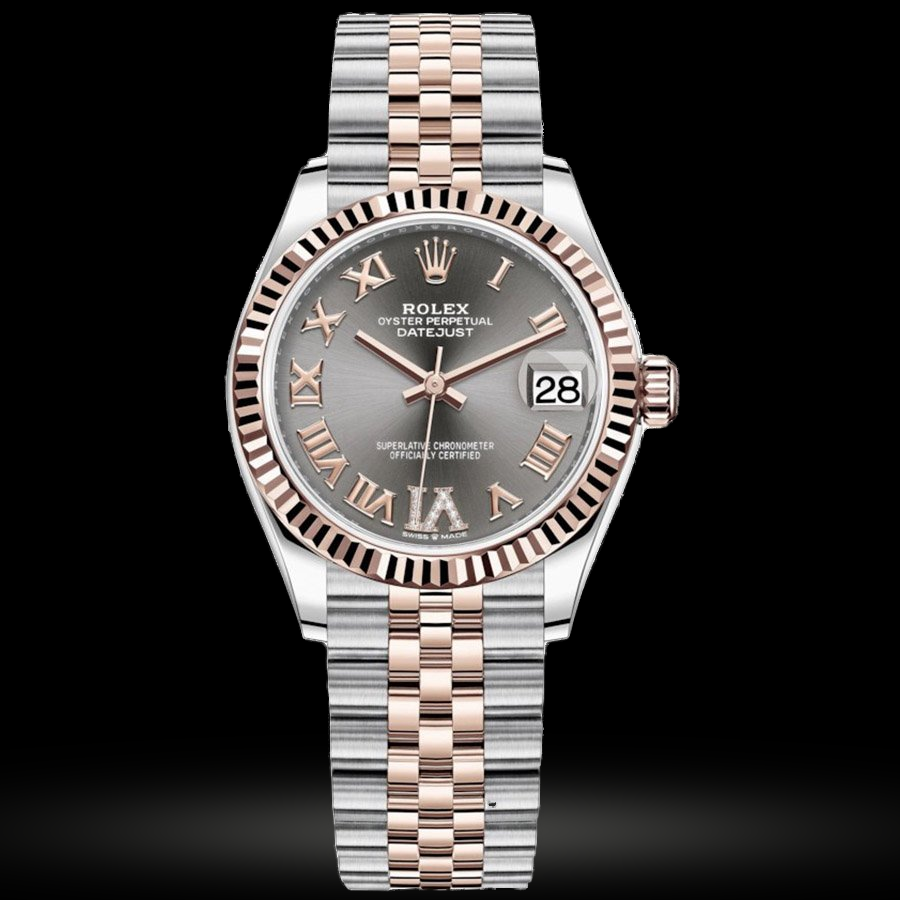 Replica Rolex Datejust 31 Everose Rolesor Geriffelte Lünette, Jubilee 278271-0030