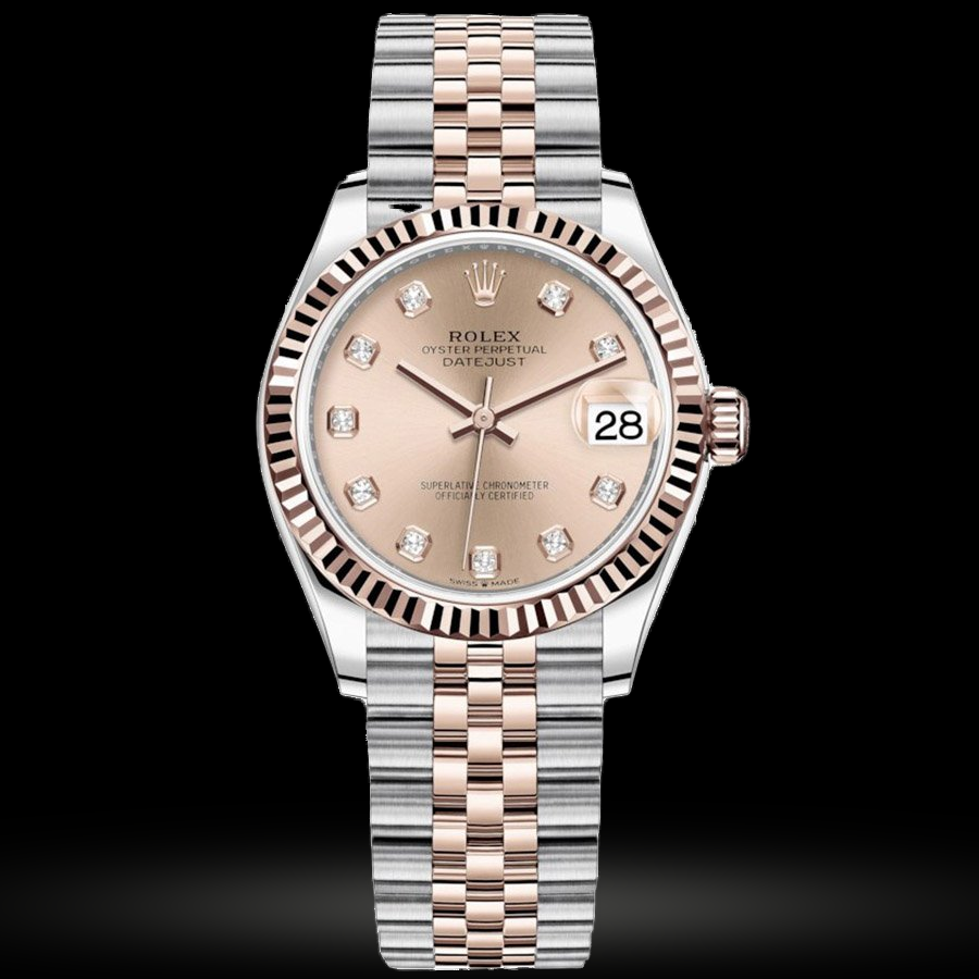 Replica Rolex Datejust 31 Everose Rolesor Geriffelte Lünette, Jubilee 278271-0024