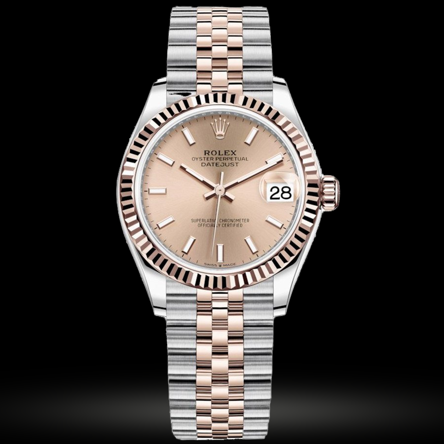 Replica Rolex Datejust 31 Everose Rolesor Geriffelte Lünette, Jubilee 278271-0010