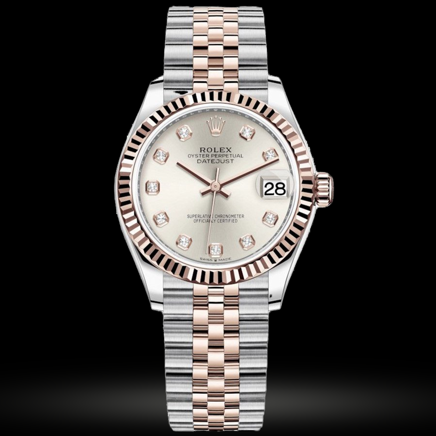 Replica Rolex Datejust 31 Everose Rolesor Geriffelte Lünette, Jubilee 278271-0016