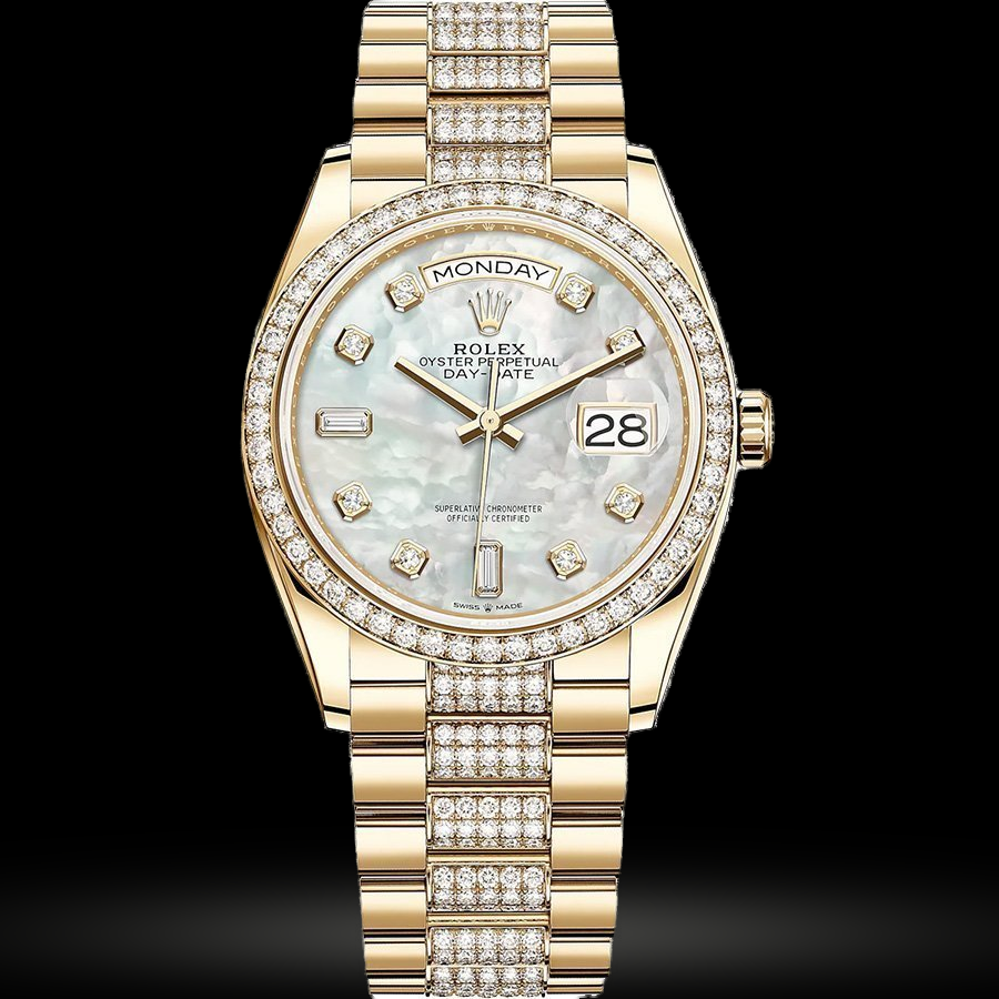 Replica Rolex Day-Date 36 Gelbgold Bezel set mit Diamant Diamant-set President Bracelet 128348RBR-0019
