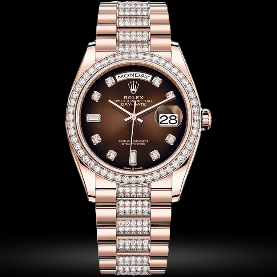 Replica Rolex Day-Date 36 Everose Gold Bezel set mit Diamant President Bracelet 128345rbr-0041