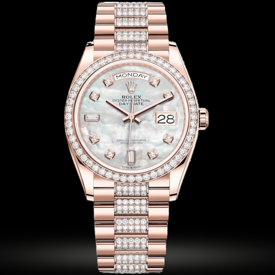 Replica Rolex Day-Date 36 Everose Gold Bezel set mit Diamant President Bracelet 128345rbr-0030