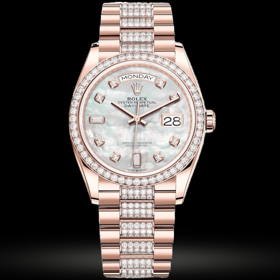 Replica Rolex Day-Date 36 Everose Gold Bezel set mit Diamant President Bracelet 128345rbr-0030