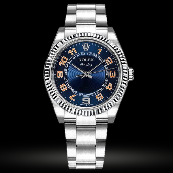 Replica Rolex Oyster Perpetual Blaues Zifferblatt Orange Arabic numerals1 14234