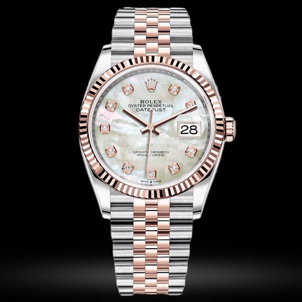 Replica Rolex Datejust 36 Weiß mother-of-pearl set mit Diamanten 126231