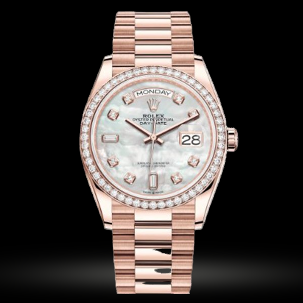 Replica Rolex Day Date Damen Weiß mother-of-pearl set mit Diamanten 128345RBR