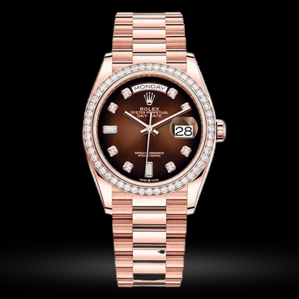 Replica Rolex Day Date Damen Braun ombre set mit Diamanten 128345RBR