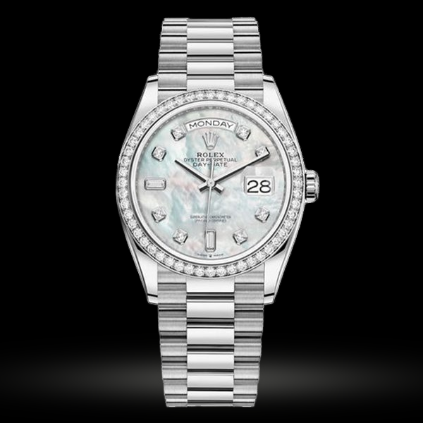 Replica Rolex Day Date Damen Weiß mother-of-pearl set mit Diamanten 128349RBR