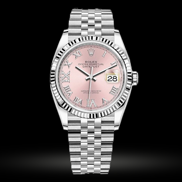 Replica Rolex Datejust 36 Pink set mit Diamanten Roman VI und IX 126234