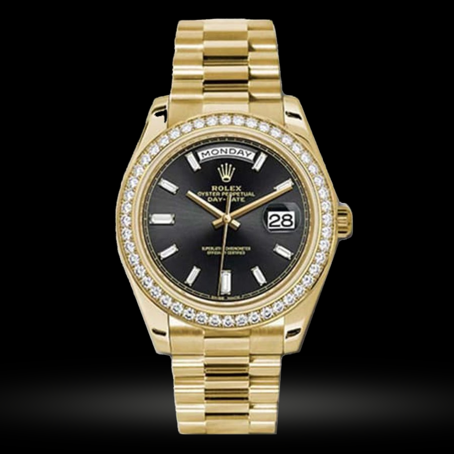 Replica Rolex Day-Date II Schwarz set mit Diamanten 228348RBR