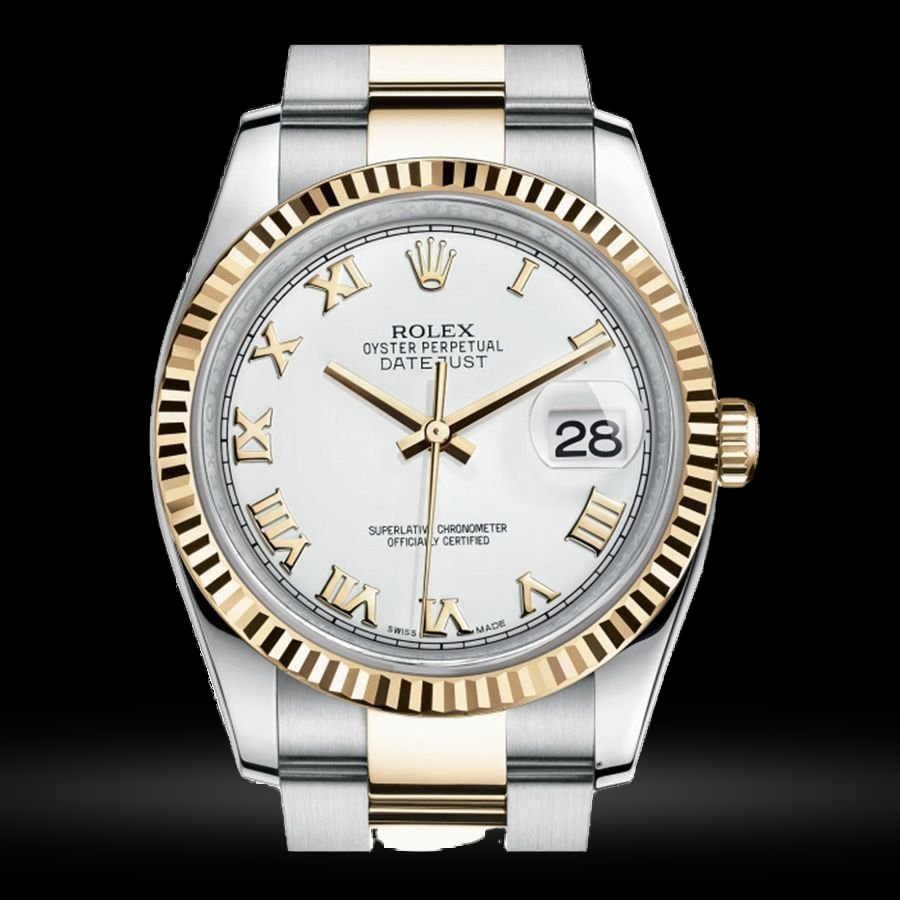 Replica Rolex Datejust Lady Stahl Gelbgold 36mm 116233-Weiß-Arabic-Oyster 23167