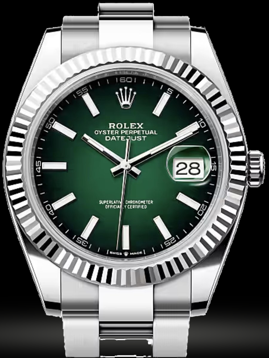 Replica Rolex Datejust 41 Weißes Rolesor Rolex Oyster-Armband 126334-0033 Grüner Farbverlauf